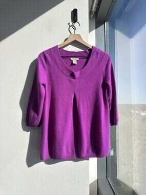Vertical Design 2-ply 100% Cashmere Women's Magenta Sweater Sz XL